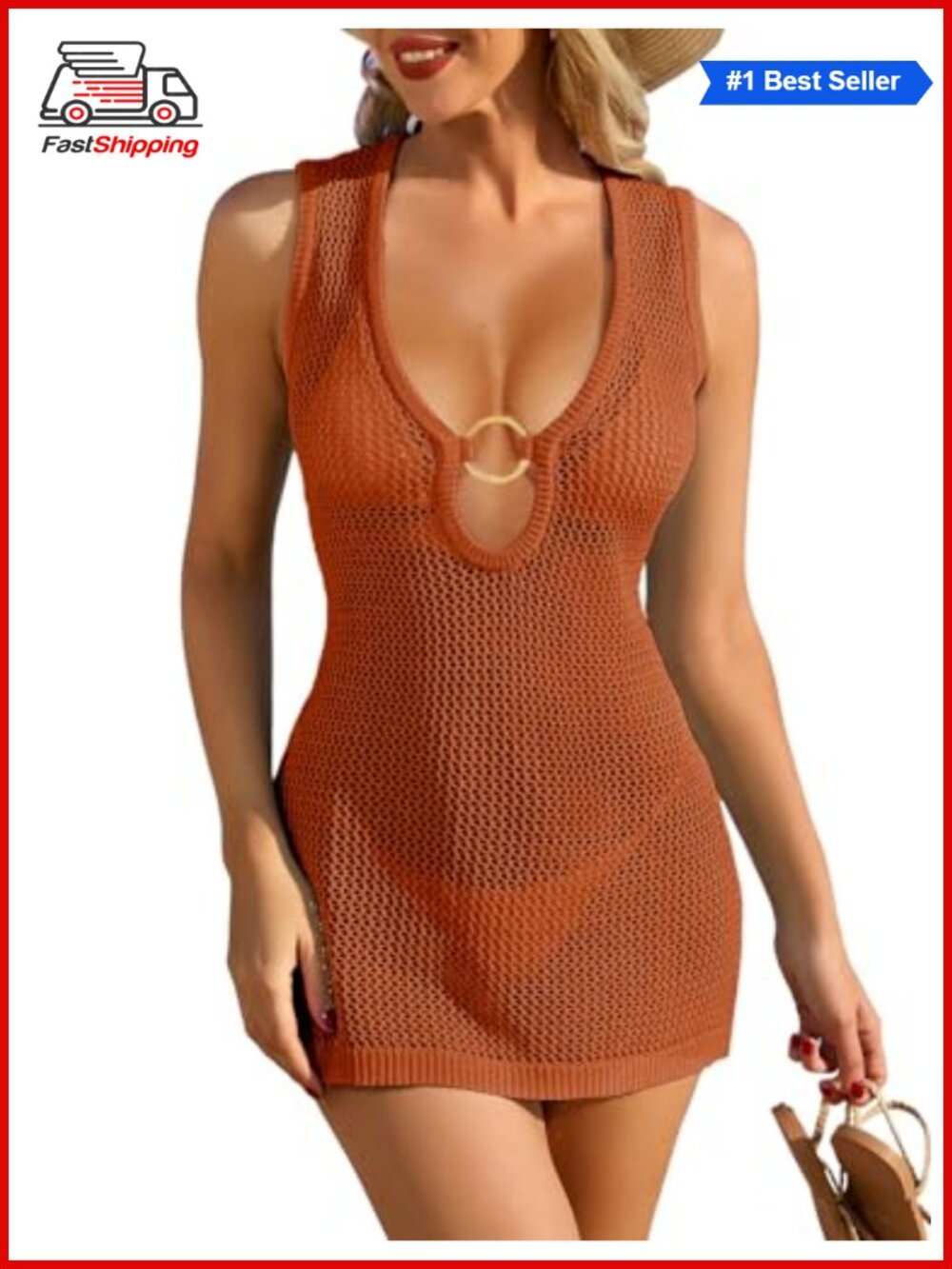 ✨ Crochet Cover Up Womens Knit Hollow Out Sleeveless Beach Dress
